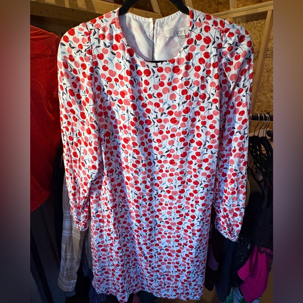 Loft Cherry Print Long Sleeve Dress